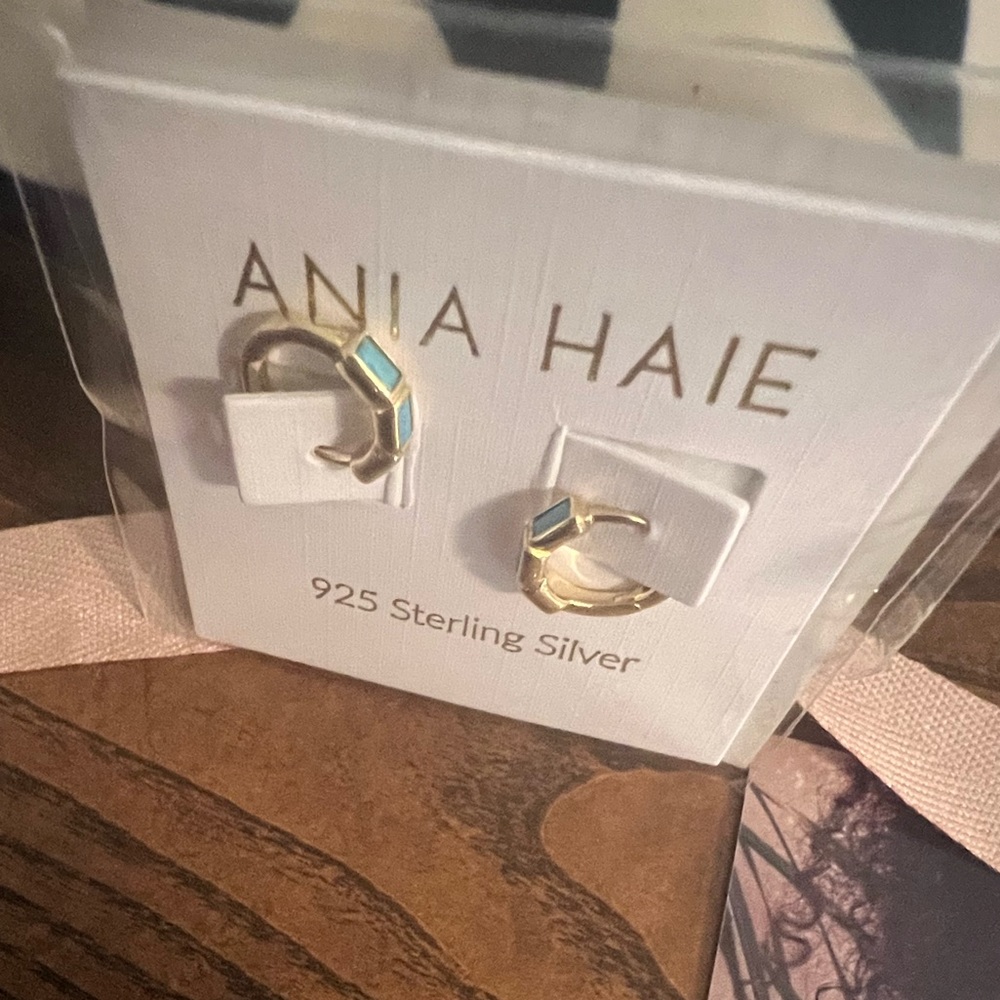 Gold and Turquoise huggie earrings